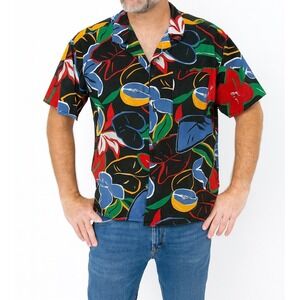 Vintage Sakura Sport Hawaiian Shirt Men's M | Bold Tropical Print Button Down